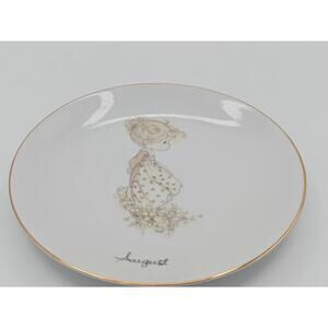 Precious Moments August Enesco Wild Rose Flower Girl Plate Figurine Japan 1983